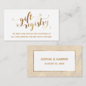 Gold Elegant Hearts Script, White Gift Registry Informatiekaartje (Voorkant / Achterkant)
