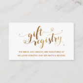 Gold Elegant Hearts Script, White Gift Registry Informatiekaartje (Voorkant)