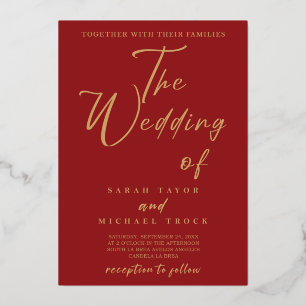 Gold Elegant-kalligrafie Uitnodiging tot rode br