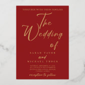 Gold Elegant-kalligrafie | Uitnodiging tot rode br (Voorkant)