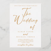 Gold Elegant-kalligrafie |Uitnodiging tot weddensc Folie Uitnodiging (Voorkant)