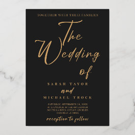 Gold Elegant-kalligrafie | Zwarte-Matteuitnodiging Folie Uitnodiging