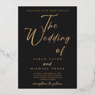 Gold Elegant-kalligrafie | Zwarte-Matteuitnodiging Folie Uitnodiging
