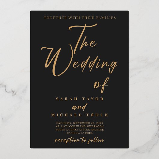 Gold Elegant-kalligrafie | Zwarte-Matteuitnodiging Folie Uitnodiging (Voorkant)