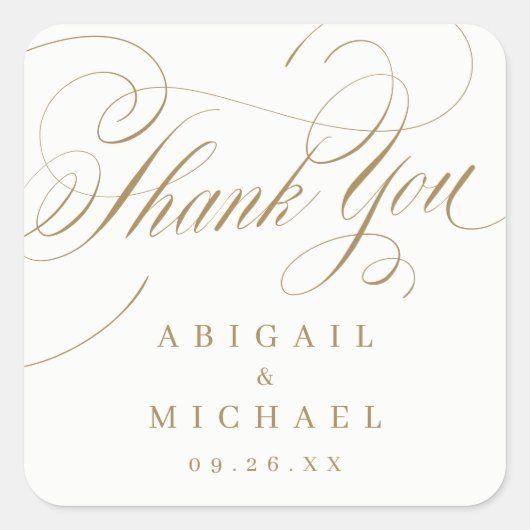Gold elegant klassiek kalligrafie  bedankt vierkante sticker (Voorkant)