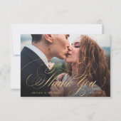 Gold elegant klassiek kalligrafiefotoirhuwelijk bedankkaart (Voorkant)