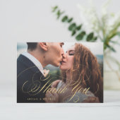 Gold elegant klassiek kalligrafiefotoirhuwelijk bedankkaart (Staand voorkant)