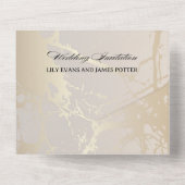 Gold Elegant Luxury Marble Abstract Wedding All In One Uitnodiging (Achterkant)