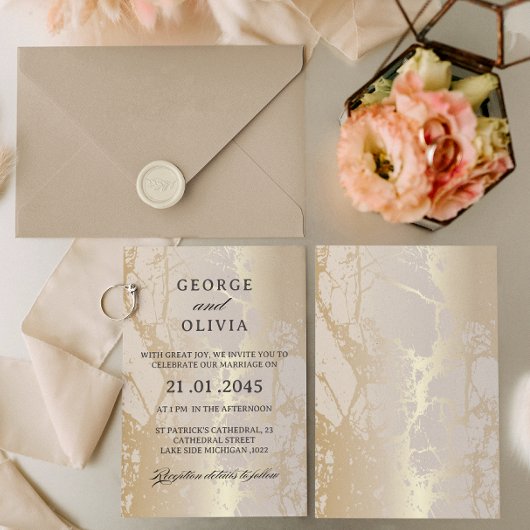 Gold Elegant Luxury Marble Abstract Wedding Kaart