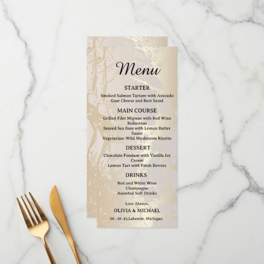  Gold Elegant Luxury Marble Abstract Wedding Menu  (Voorkant / Achterkant in situ)