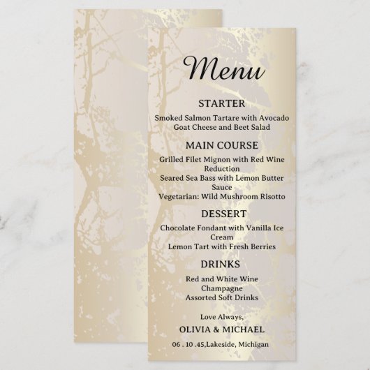  Gold Elegant Luxury Marble Abstract Wedding Menu  (Voorkant / Achterkant)