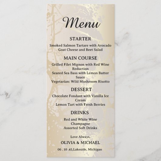  Gold Elegant Luxury Marble Abstract Wedding Menu  (Voorkant)