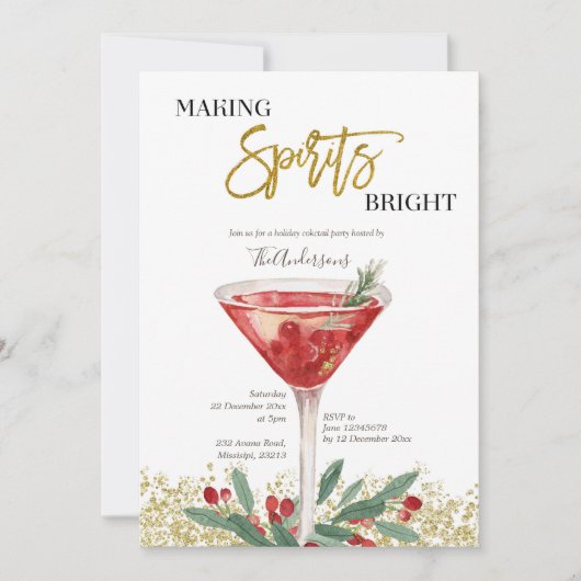 Gold Elegant Making Spirits Bright Cocktail Kaart (Voorkant)