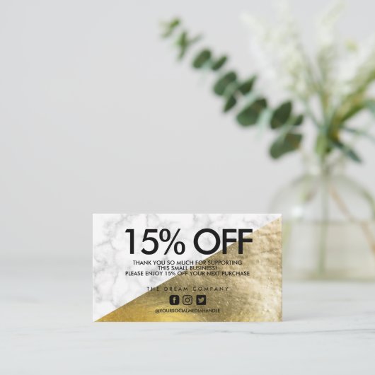 Gold Elegant Marble Discount Hartelijk dank Visitekaartje (Staand voorkant)