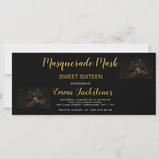 Gold Elegant Masquerade maskerade Theme Sweet Sixt Kaart (Voorkant)