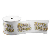 Gold Elegant Merry Kerstmis Rustic  Satijnen Lint (Spoel)