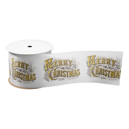 Gold Elegant Merry Kerstmis Rustic  Satijnen Lint (Spoel)