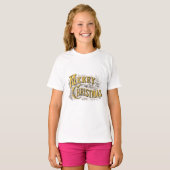 Gold Elegant Merry Kerstmis Rustic T-shirt (Voorkant volledig)