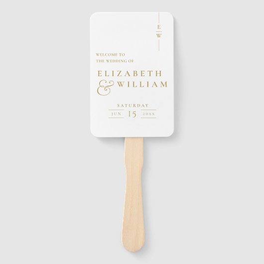 Gold Elegant Minimalistisch Monogram Trouwprogramm Handwaaier (Voorkant)