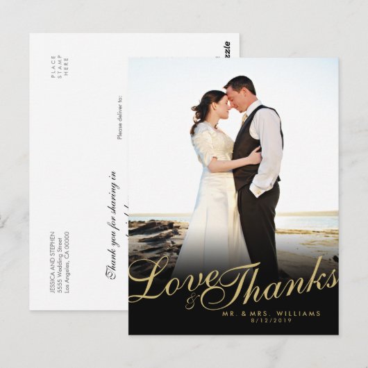 Gold Elegant Modern Love Bedankt White Briefkaart (Voorkant / Achterkant)