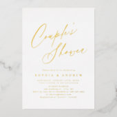 Gold elegant modern script met minimale paren douc folie uitnodiging (Voorkant)