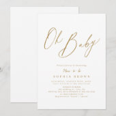 Gold elegant modern script minimaal baby shower kaart (Voorkant / Achterkant)