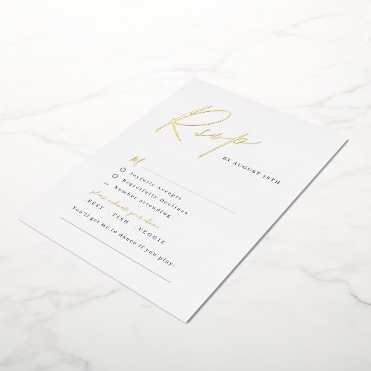 Gold elegant modern script minimalistisch bruiloft folie uitnodiging (Gedraaid)