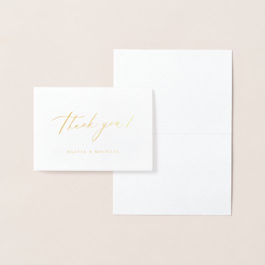 Gold elegant modern script minimalistisch huwelijk folie kaarten (Display)