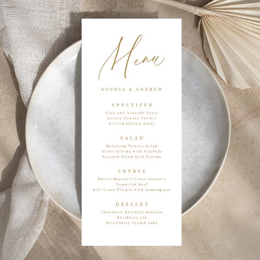 Gold elegant modern script minimalistisch huwelijk menu