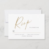 Gold elegant modern script minimalistisch huwelijk RSVP kaartje (Voorkant)