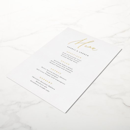 Gold elegant modern script minimalistisch trouwmen folie uitnodiging (Gedraaid)