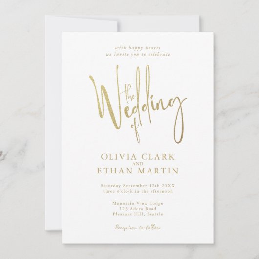 Gold Elegant Modern Simple Wedding Uitnodiging (Voorkant)