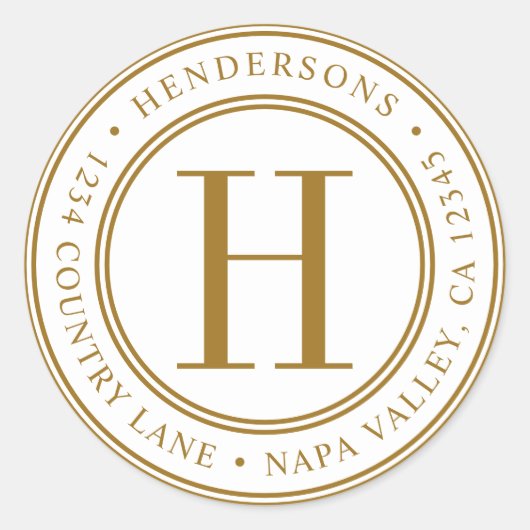 Gold Elegant Monogram Return Address Ronde Sticker (Voorkant)