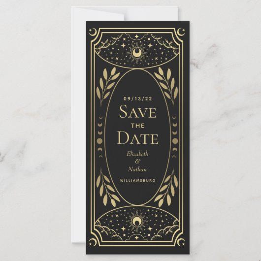 Gold Elegant Mystical Tarot Card slaat de datum op Magnetische Uitnodiging (Voorkant)