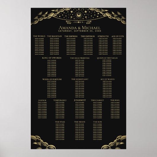 Gold Elegant Mystical Tarot Wedding Seding Chart Poster (Voorkant)
