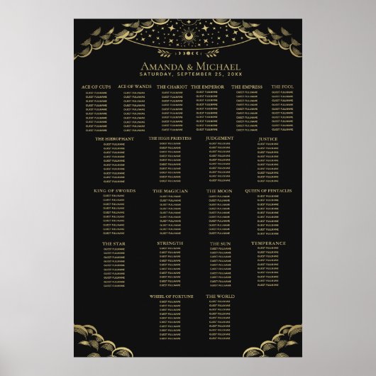 Gold Elegant Mystical Tarot Wedding Seding Chart Poster (Voorkant)