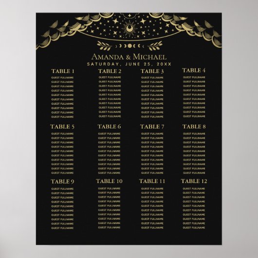 Gold Elegant Mystical Tarot Wedding Seding Chart Poster (Voorkant)