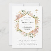 Gold Elegant Neutral Floral | Eerste Heilige Commu Kaart (Voorkant)