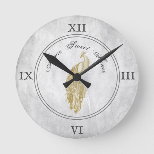 Gold Elegant Peacock Acrylwand Ronde Klok (Voorkant)