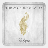 Gold Elegant Peacock Book Sticker (Voorkant)