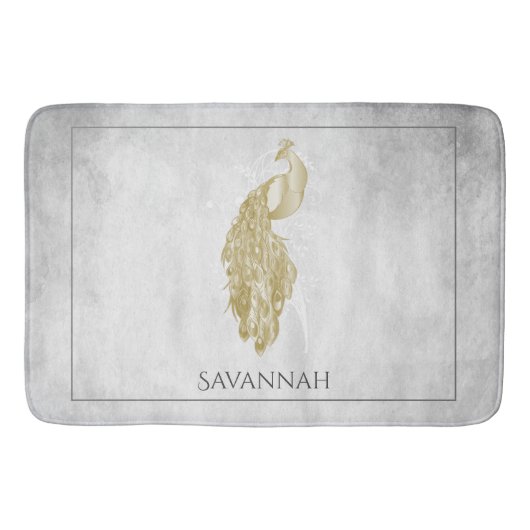 Gold Elegant Peacock - Gepersonaliseerde Bath Mat (Voorkant)