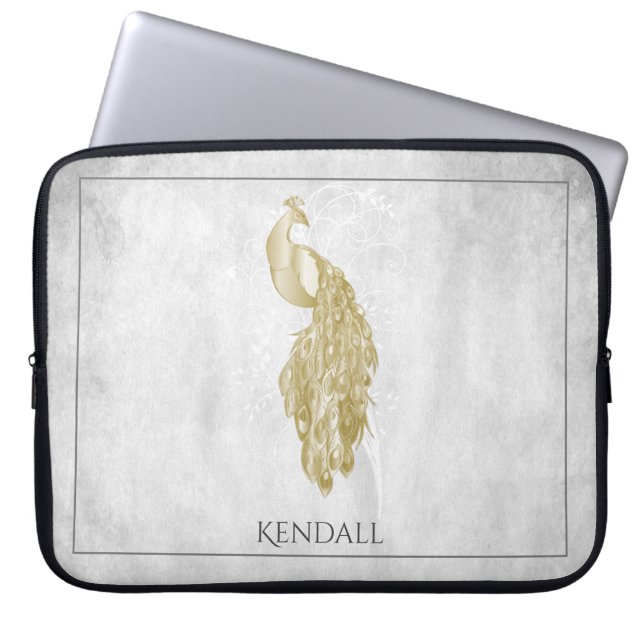 Gold Elegant Peacock-laptophoes op maat Laptop Sleeve (Voorkant)