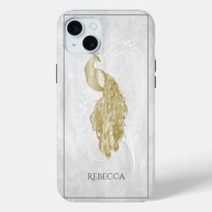 Gold Elegant Peacock op maat iPhone 15 Mini Hoesje