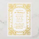 Gold elegant romantisch vintage bruiloft folie uitnodiging (Voorkant)