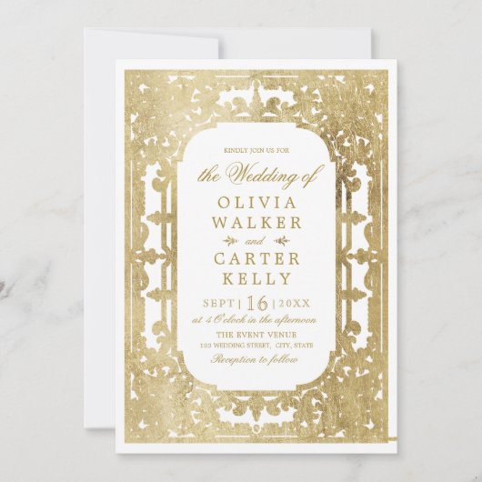 Gold elegant  romantisch vintage bruiloft kaart (Voorkant)