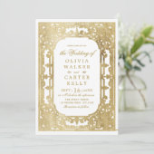 Gold elegant  romantisch vintage bruiloft kaart (Staand voorkant)