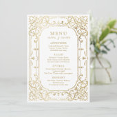 Gold elegant romantisch  vintage bruiloft menu (Staand voorkant)