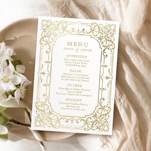 Gold elegant romantisch  vintage bruiloft menu