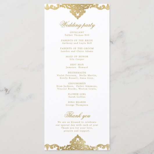 Gold elegant romantisch  vintage bruiloft programmakaart (Achterkant)