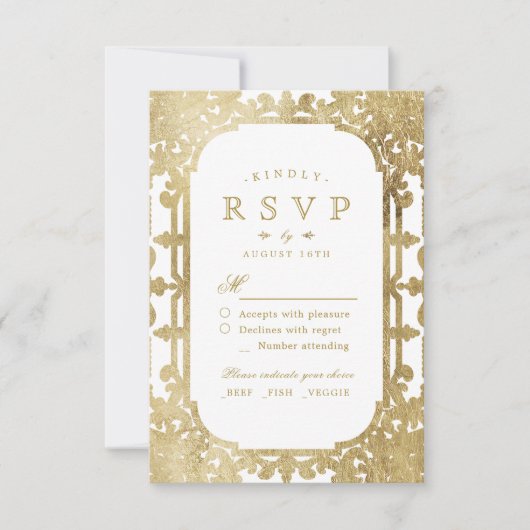 Gold elegant  romantisch vintage bruiloft RSVP (Voorkant)